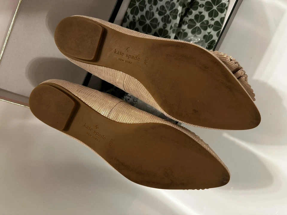 Zapatos de ballet Kate Spade Mujer Nance Planos Oro Rosa Volantes Punta Punta Talla 8.5 Foto 3 de 4