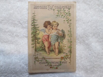 1880s Higgins T&C Compound Victorian Antique Advertising Card Rutland Vermont