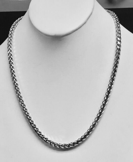 925 Sterling Silver Basket Rope Round Wheat Link Chain Necklace 20" 17.5 grm
