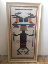 Stoff Textil südamerikanischer Sampler unsigniert auf umgekehrter Weberei Ecuador 1973