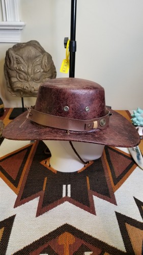 Halloween Cosplay Distressed Fake False Leather Plastic Bull Band Cowboy Hat - Picture 9 of 11