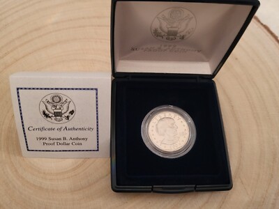 1999 US Mint Susan B. Anthony Proof Dollar Coin with Box and