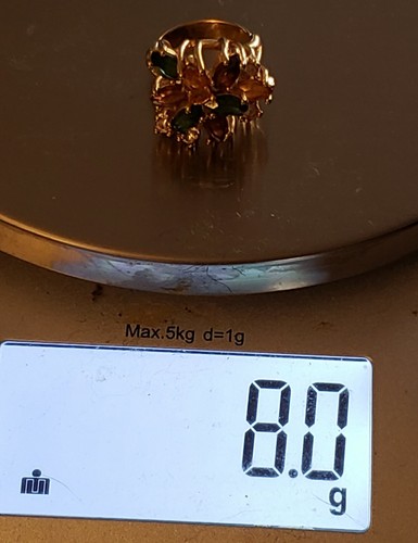 Vintage Gold Tone Plated Multi-Colored Gem Stone Flower Floral sz 6 Ring 8 gram  - Picture 9 of 9