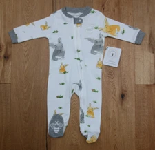 Burt's Bees Baby Organic Footed Coverall ~ White, Gray & Yellow ~ Bunnies ~