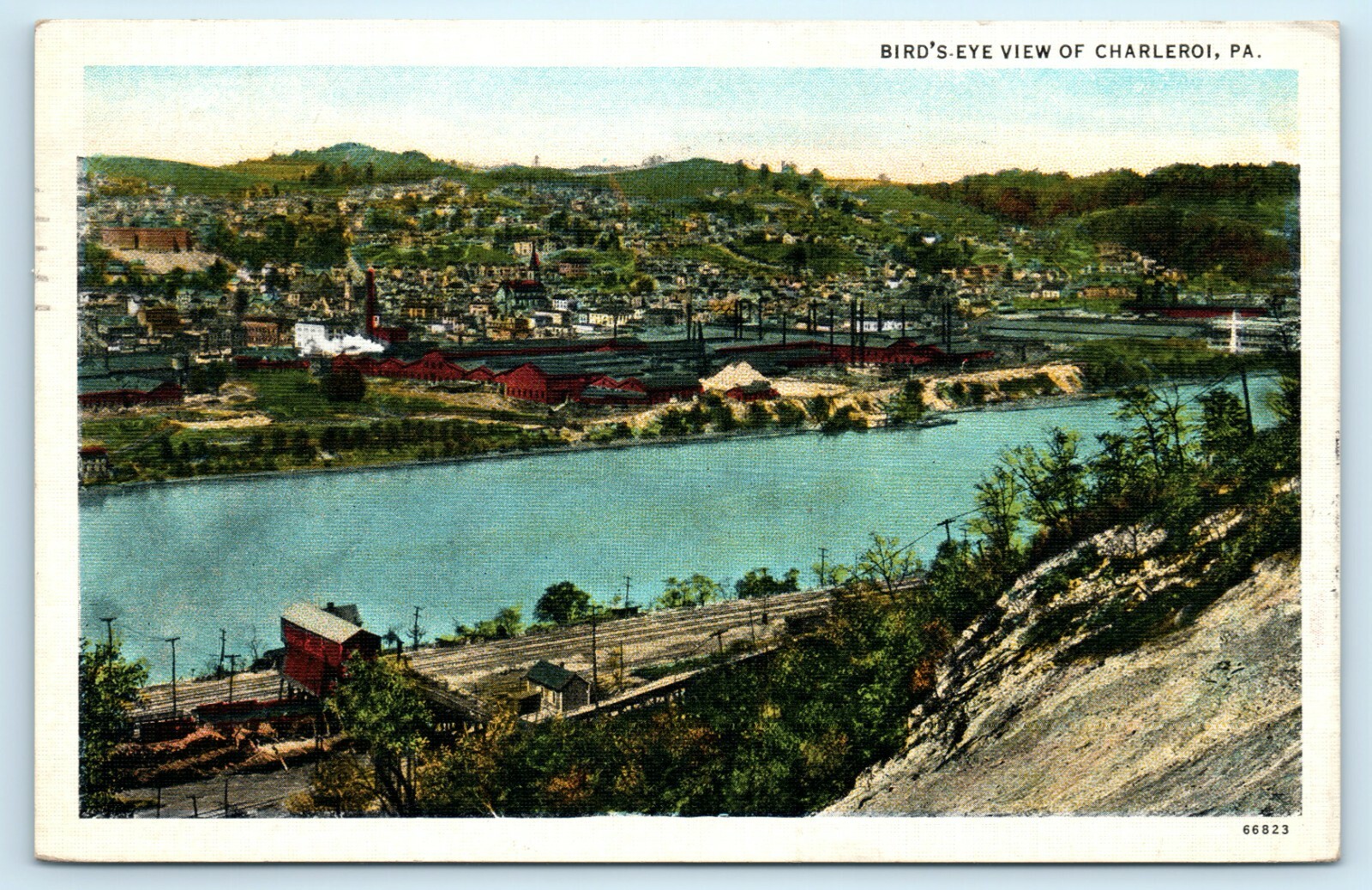 POSTCARD Bird's Eye View of Charleroi Pennsylvania 1938 River Factories