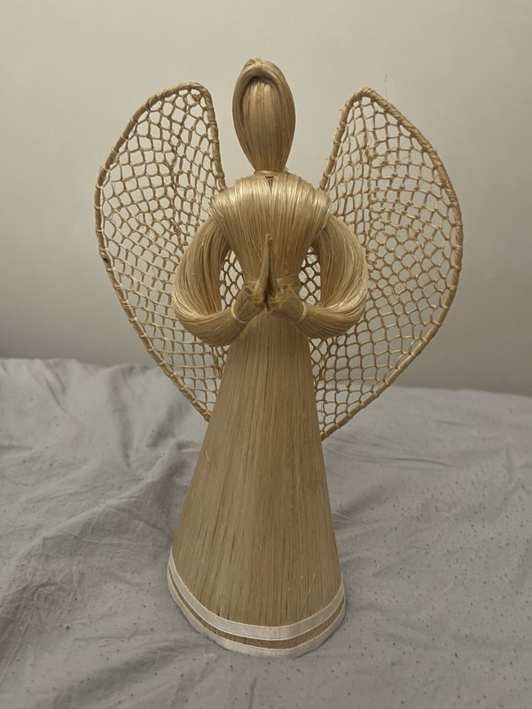 Vintage Corn Husk Angel Christmas Tree Topper Doll 10” Full Wings Praying Hands