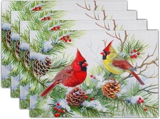 Giwawa Winter Birds Placemats Set of 4, Christmas Tree 12"x18", 