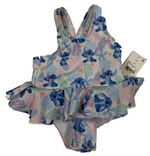 Disney One Piece Swimsuit Baby Girl 6M Blue Pink Ruffle Skirt Lilo & Stitch