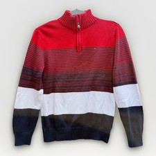 Tommy Hilfiger Youth L 16/18 Quarter Zip Sweater Cotton Red White Blue