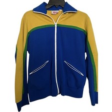 Vtg 80s Sports In Motion Track Jacket Mens M Blue Yellow Green Retro Zip