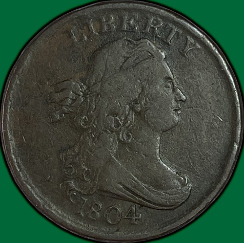 1804 Crosslet 4, Stems Draped Bust Half Cent Very Fine VF Coin #41632