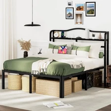 Queen Bed Frame 14 Inch Metal Bed Frame Queen Size with Headboard & Star Proj...