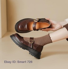 Vintage Platform Mary Jane Flats Women's Round Toe Shoes Thick Sole Comfort Lady