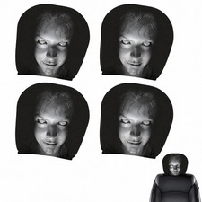 4pcs Ghost Face Headrest Covers,Scary Face Printing Auto Seat Universal Elastic-