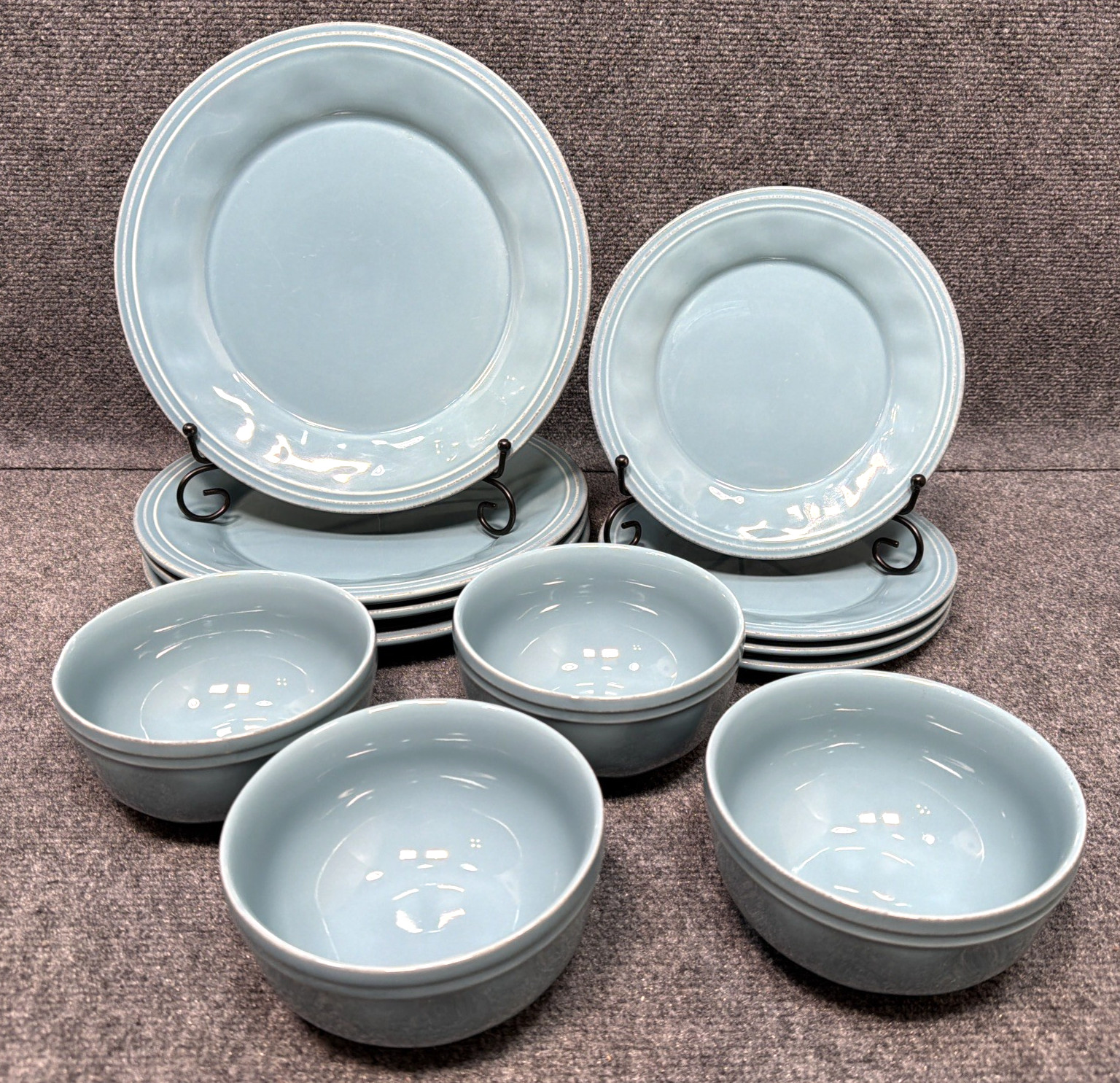 Ting For 4 Dinner Salad Plates & Bowls Agave Blue 1