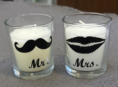Kerzen Glas Windlicht Mr. & Mrs. Hochzeit Geschenk Dekoration Kerzenhalter 5x6cm