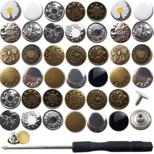 100PCS Multicolored 17mm Zinc Alloy Jean Button Extender Replacement Buttons ...