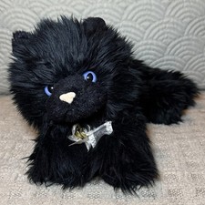 VTG Aurora Flopsies INKY Black Kitty Cat 12  Plush Blue Eyes Bell Fluffy Floppy