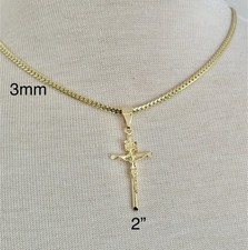 Gold Plated 18 3MM Curb link Chain with 2 Crucifix pendant