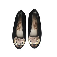 Cat Head Flats Leather Black Leopard Animal Vintage Carysma Metallic 6.5/7 Fit