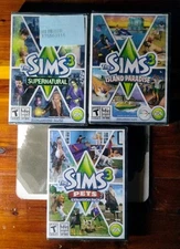 The SIMS 3 - 3 Game Expansion Pack Lot - PC DVD-ROM - Supernatural - Pets  NEW