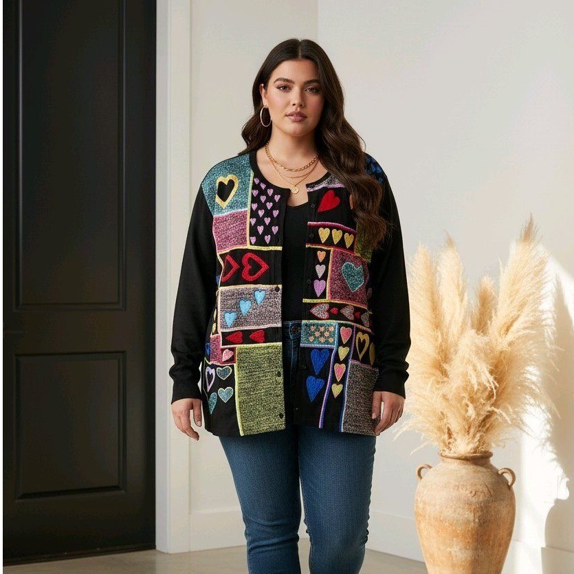 Michael Simon Lite Patchwork Heart Embroidered Bu… - image 1