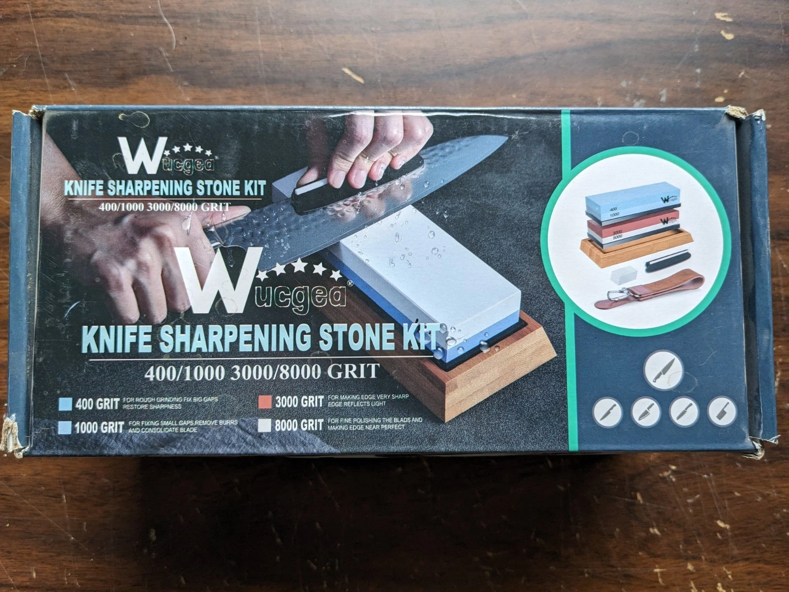 Wuchea Knife Sharpening Stone Kit - 400/1000/3000/8000 Grit - New - FreeShipping