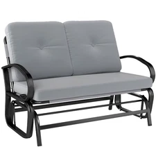 Outdoor Garden 2-Person Gliding Chair Patio Glider with Cushions Steel Grey