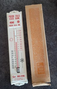 Vintage Pigeon Falls State Bank Wisconsin Metal Advertising Thermometer 13"