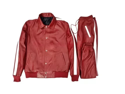 Mens Brayden Real/PU Leather TrackSuit Sweatsuit Streetwear Leather Joggers Suit