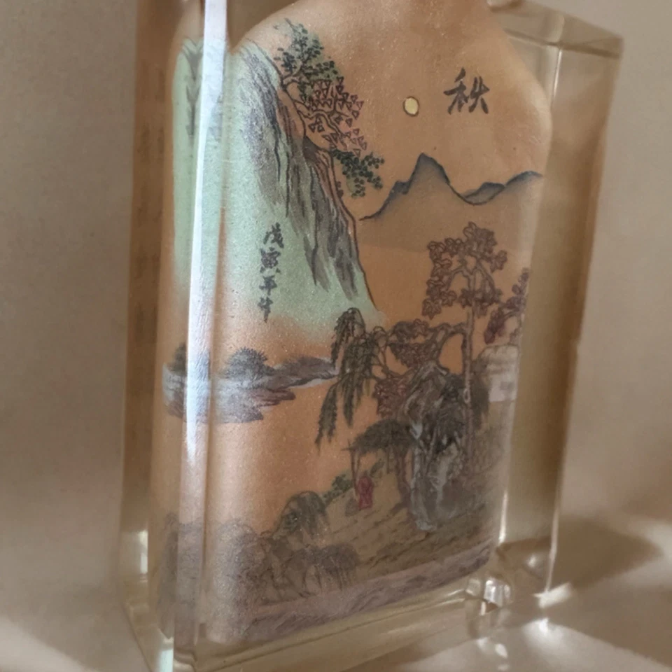 "Botella de tabaco china pintada en el interior con poema y paisaje - firmada Li Yin - 4,25""" Foto 4 de 4
