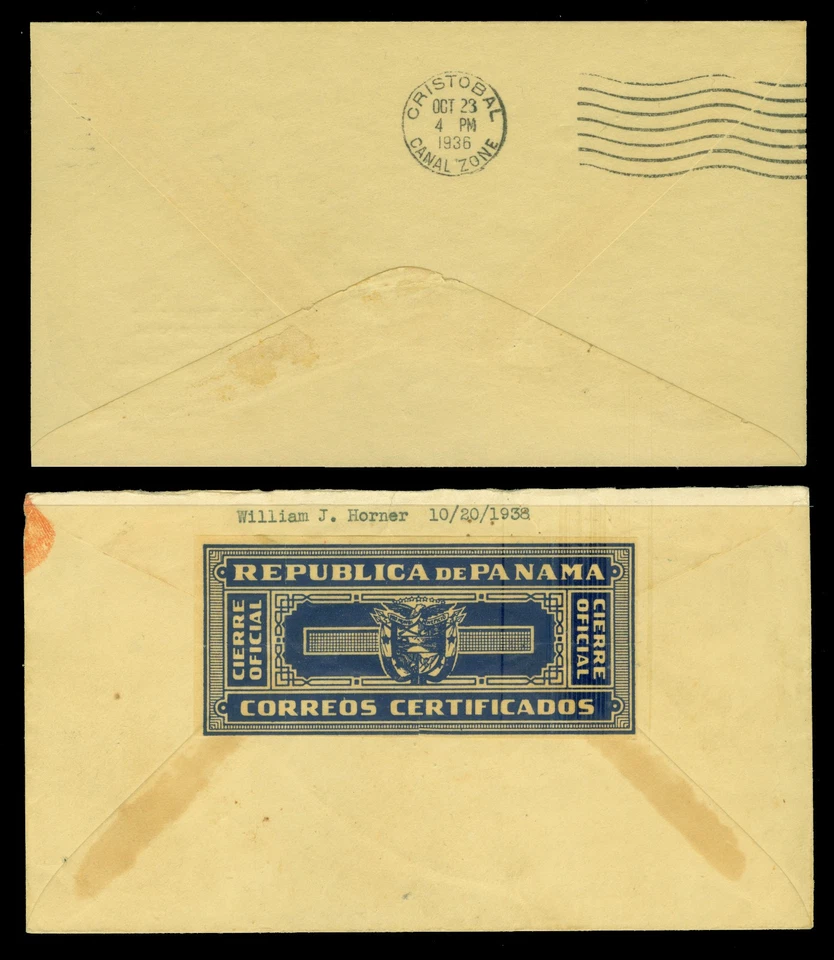 PANAMA 1936 Airmail 5c/ ½c Arosemena ovpts Sc#C19-C20 set of postally used cvr - Image 2 of 2