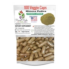 Mimosa Pudica  Herb Powder Veggie Caps - Antioxidants, No Filers - 500mg, 100 Ct