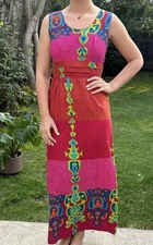 Vintage Sears Hawaiian Fashions 12 Long Dress 100% Cotton Bark Cloth