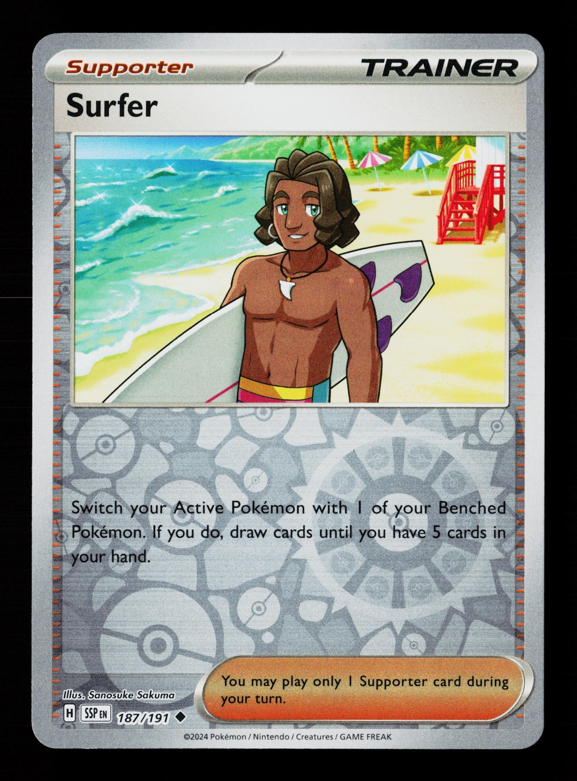 Surfer 187/191 Reverse Holofoil Surging Sparks Pokemon Card -B5