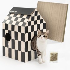 Cardboard Cat House with Scratch Pad  Catnip, Cat Play Scratching House for ...
