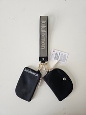 NWT LULULEMON Dual Pouch Wristlet Wallet Metallic Wordmark Black Gold OS