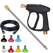 4350PSI High Pressure Power Washer Spray Gun Wand Lance Nozzle Tips Hose Kit M22