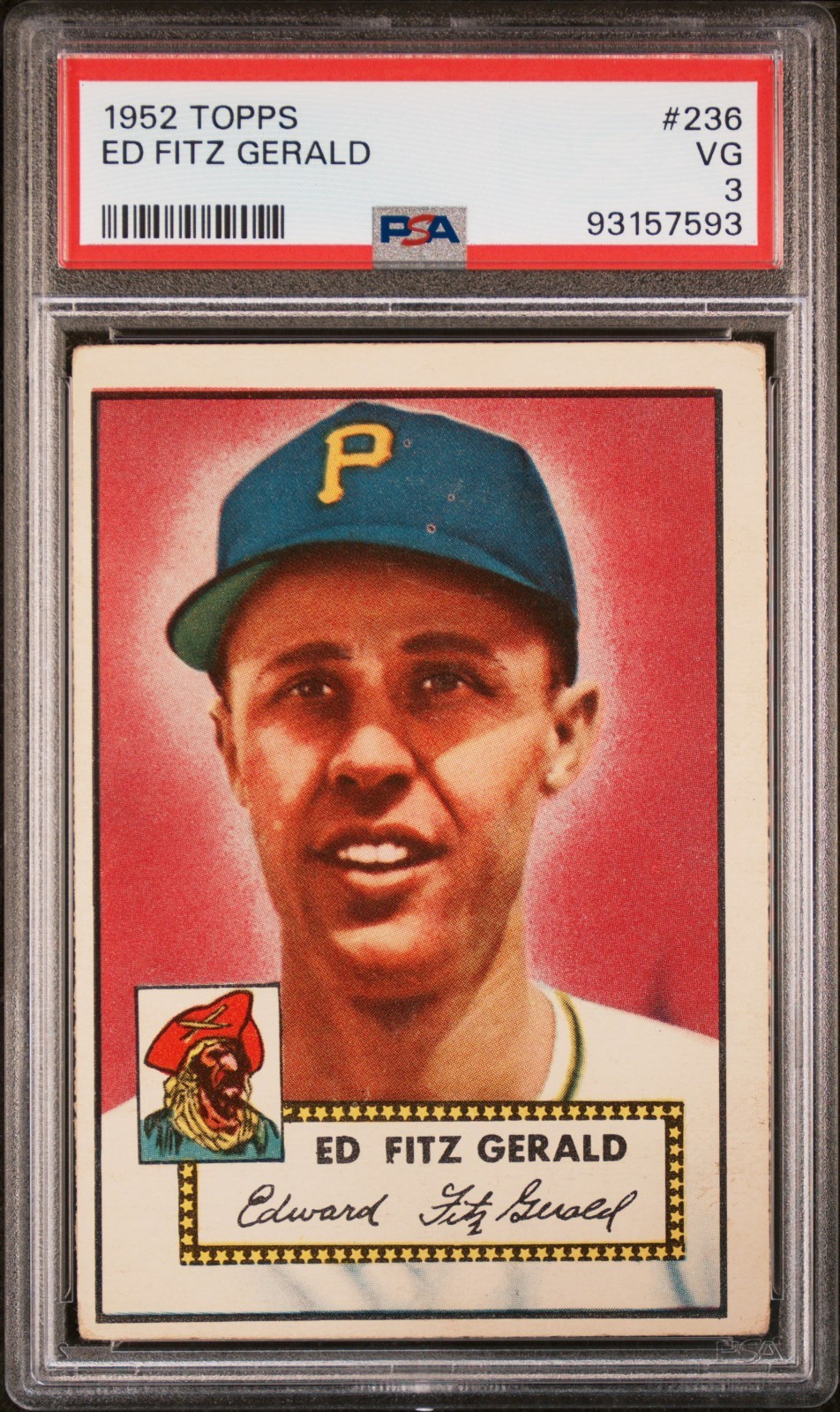 Ed Fitz Gerald 1952 Topps #236 Pittsburgh Pirates PSA 3 VG