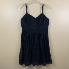 American Eagle Mini Dress Womens Large Black Floral Lace Babydoll Fitted Fairy
