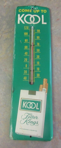 VINTAGE KOOL CIGARETTES METAL THERMOMETER SIGN - Picture 1 of 9