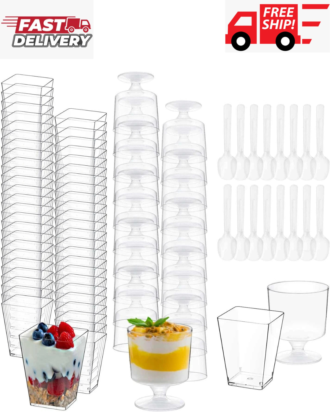 300 Pack Clear Plastic Dessert Cups(5 Oz),Disposable Parfait Cups for Pudding, F