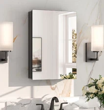 Black Medicine Cabinet for Bathroom with Mirror 16 x 24 Inch, Assembly Required,