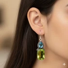 Vibrant Peridot & Blue Topaz Earrings - 2.1" Artisan 925 Sterling Silver L178
