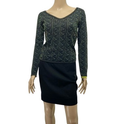 VERSACE JEANS COUTURE Vintage Green Black Greca Knit Top