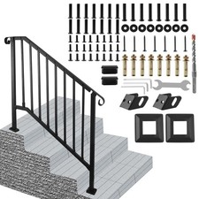 Handrails for Outdoor Steps Matte Black Wrought Iron Stair Railing for 3-4 Step