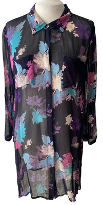 Adini 100% viscose georgette tunic collared 3/4 sleeves button through Size S