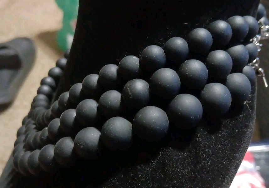 C1946 Multi Strand Matte Black Beaded Necklace Co… - image 6