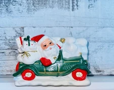 MINT!! Vintage Ucagco Santa in Green Car Ceramic Planter Japan 🎅🏻💨🎄