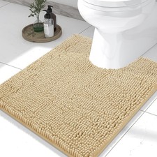 Luxury Chenille Toilet Rugs U-Shaped 24x20, Soft 24" x 20" Contour Rug Beige